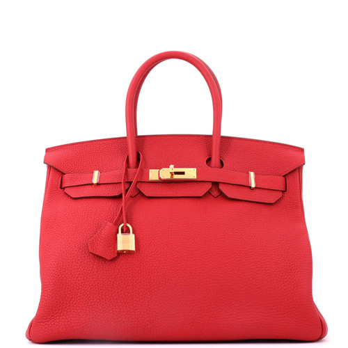 Hermes Birkin Handbag Red Togo with Gold Hardware 35