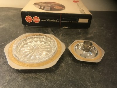 Goldisil Bleikristall-Schale Unterteller + Kerzenständer Dekorrand vergoldet