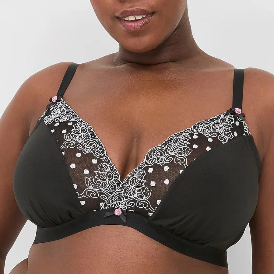 Lane Bryant Dot Embroidered No-Wire Triangle Bra 44DDD *Black/White* NWT! - Image 1 of 3