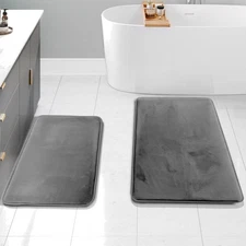 Bathroom Rug Set Memory Foam Plush Non Slip Quick Dry 2 Piece Medium Grey