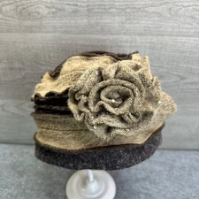 C.C Exclusives Women's Brown Beige Wool Felt Hat Floral Accent Size S/M