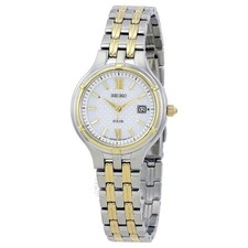 NEW* Seiko Solar Womens SUT218 Silver Dial Two-Tone MSRP $250
