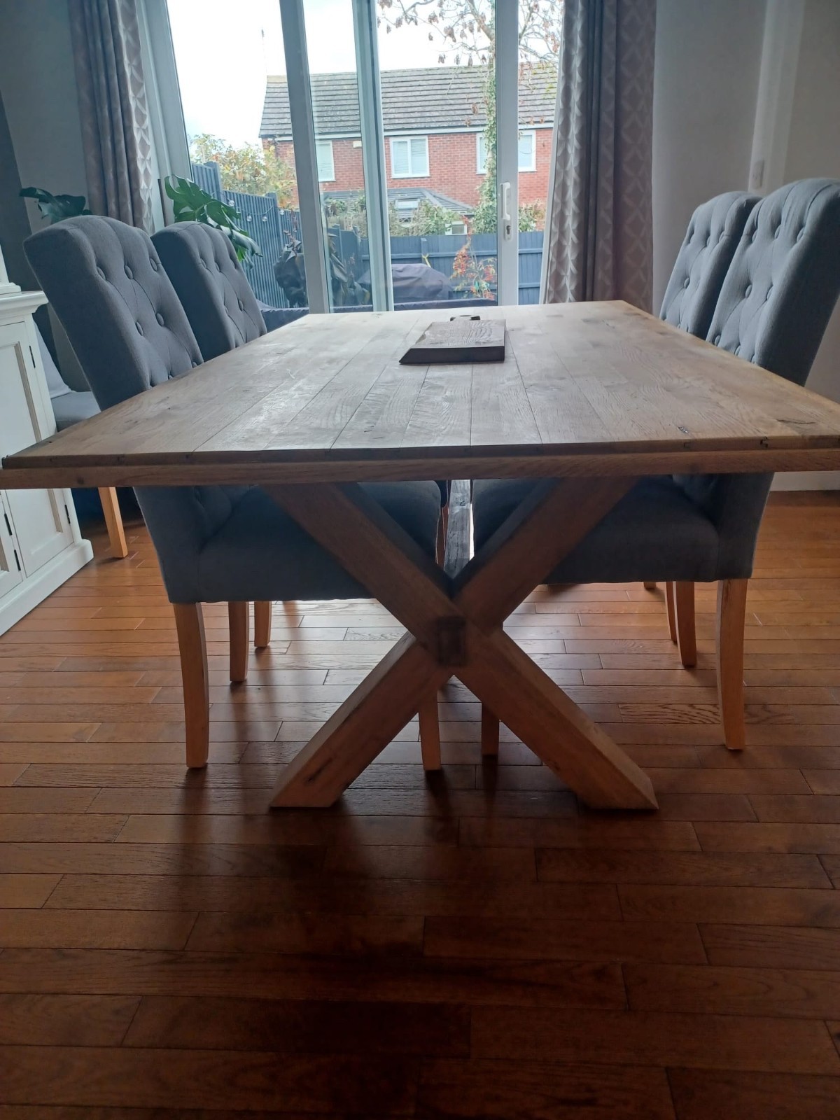 Solid Wood Farmhouse Dining Table Rustic Rectangular Pedestal Kitchen Table