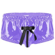 Shiny PVC Leather Boxer Shorts Low Rise Elastic Costume Zipper Crotch Short Pant