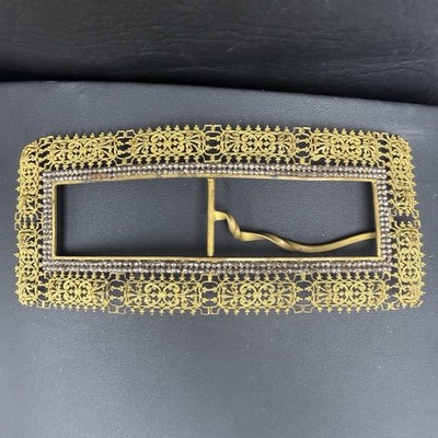 Victorian Belt Buckle Sash Gold Gilt French Steel Cut Ormolu 5-3/4'' BIG!!