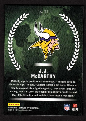 2024 Donruss Optic Rookie Recruits #11 JJ McCarthy RC VIKINGS - Picture 2 of 2