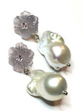 große Ohrringe Chalcedon mit echten Barockperlen 925 Sterlingsilber 