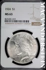 1924 Peace Dollar- Silver- NGC MS 63- Lustrous- No Reserve #SLA874