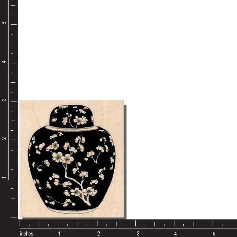 Mounted Rubber Stamp, FLOWER JAR, Japanese Pot, Asian Ginger Jar,Flowers,Vase,lg - Image 2 of 2