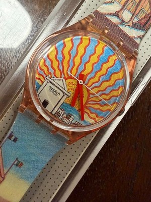 1993 Swatch Il Poeta GP107 Gent Surreal Art Dial NOS Box Papers 34mm Working