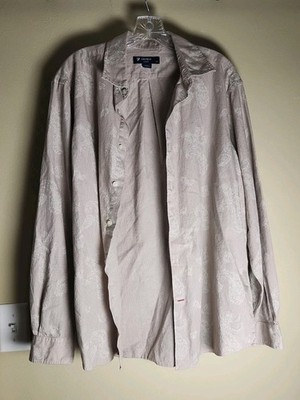 David Cremieux Classics Large Tan Cream Button Up Shirt Collared Paisley Design