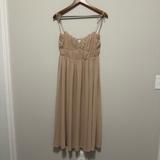 Reformation Pique Neutral Nude Smocked Sleeveless Flattering Maxi Dress