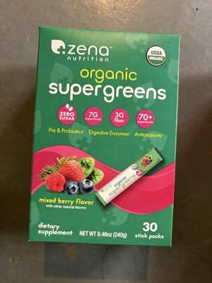 USDA Organic Supergreens Powder Fruits Vegetables, 30 Stick Packs, Berry Flavor