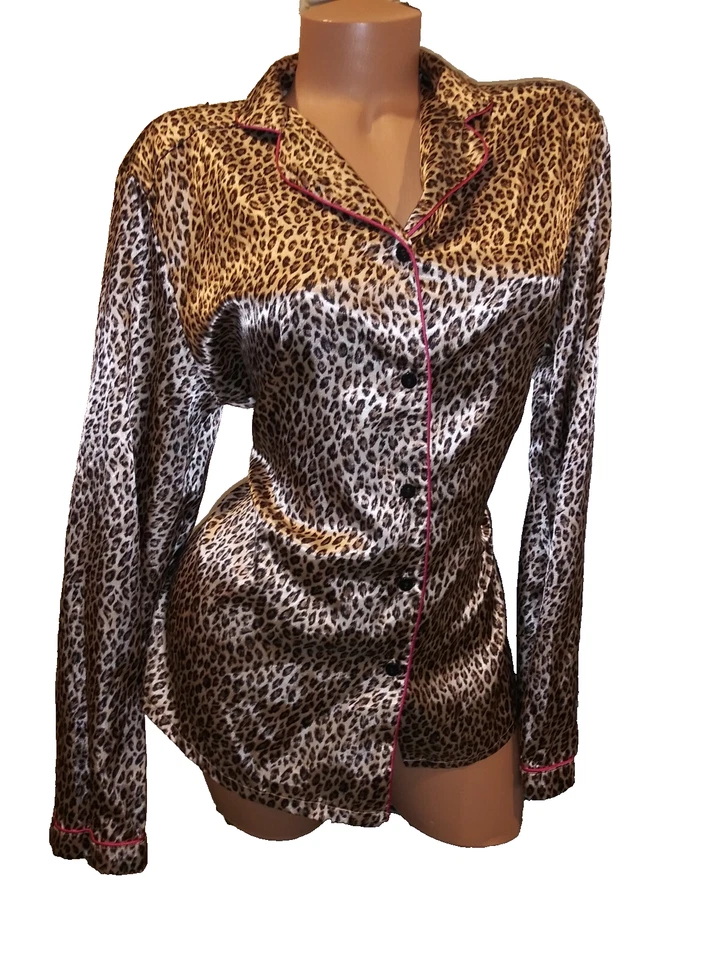 SATIN NIGHTIE SLEEP SHIRT NIGHT BLOUSE sissy SEXY ANIMAL PRINT TOP L 46" - image 3 of 4