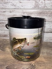 Vintage THERMO-SERV Ice Bucket/ Lid Les Kouba Bass Fishing Quail Hunting Barware
