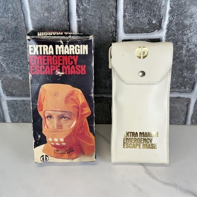 Vintage Extra Margin Emergency Escape Face Mask Adult Orange W Case Pouch Box
