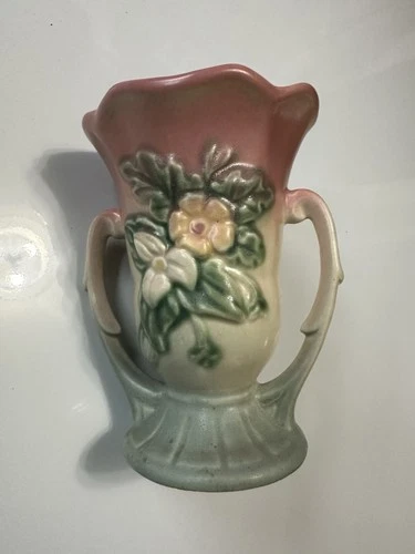 Hull Art Pottery Wildflower Matte Two Handled Flower Vase Artist Design Signed