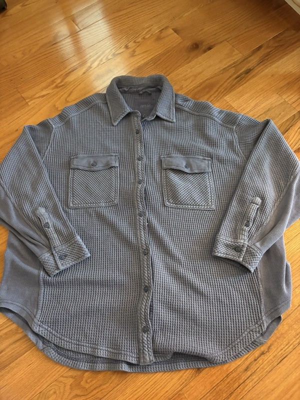 aerie Purple Waffle Knit Button-Up Shirt Jacket M Long Sleeve Point Collar
