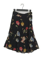 Max Mara Women's Midi Skirt UK 12 Black Floral 100% Silk Midi A-Line