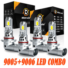 9005 9006 LED Headlights Kit Combo Bulbs 6500K High Low Beam Super White Bright