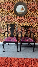 Antique Chairs Reupholsted Up Cycled Black With Pink Multi Coloured Seats X 2