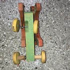 Vintage Wooden Horse Pull Toy on Wheels Painted Green Base White Horse — photo 6