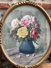 Beautiful Paintings Flower Pink Gouache Frame Art Deco Audin Bouquet Flowers