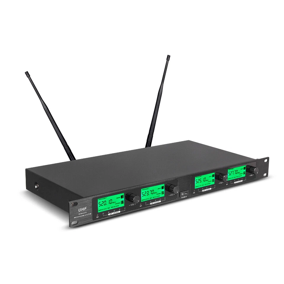 Pro Audio Wireless Microphone System UHF 4 Channel 4 Lavalier Bodypacks Headset - Image 2 of 4