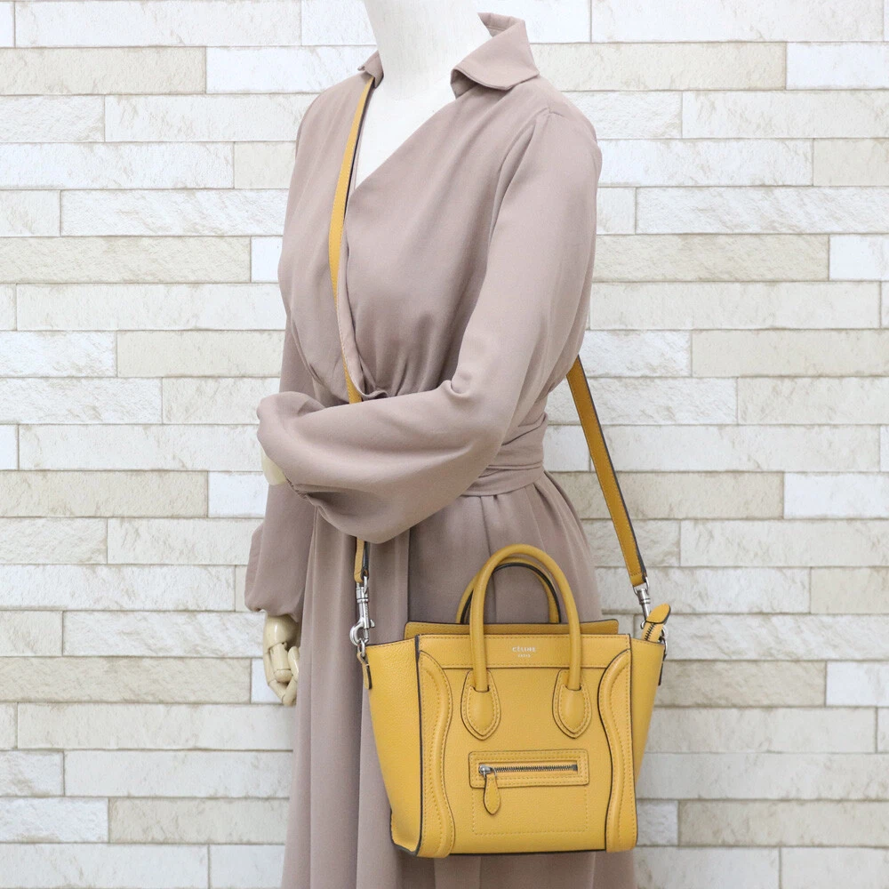 CELINE Shoulder Bag yellow leather Handbag Luggage nano from japan