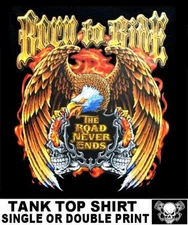 THE ROAD NEVER ENDS MOTORCYCLE RIDER BIKER EAGLE FLAMES SKULL TANK TOP WS151