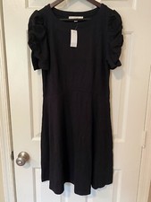 Loft Black Cotton Dress Puff Sleeves Size Tall Medium NWT