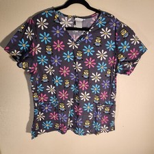 Minions Women's Scrub Top XL Flowers