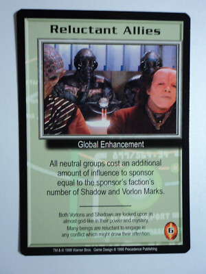 1998 BABYLON 5 CCG - THE SHADOWS - RARE CARD - RELUCTANT ALLIES 