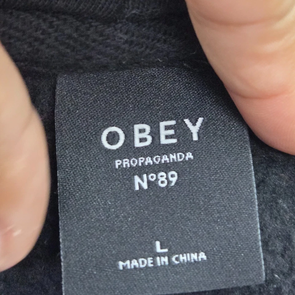 Obey 女式运动衫大号黑色连帽衫标志花卉长袖阅读 — 第 3/4 张图片