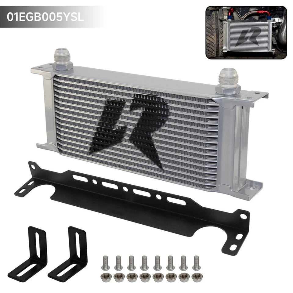 16 Row Stacked Plate Oil Cooler Aluminium AN10 Universal+Mounting Bracket Silver - Image 2 of 4