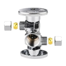 EFIELD  Dual Comp Angle Shut Off Valve 1/2" Fip Inlet x3/8"x3/8 Outlet 1/4Turn