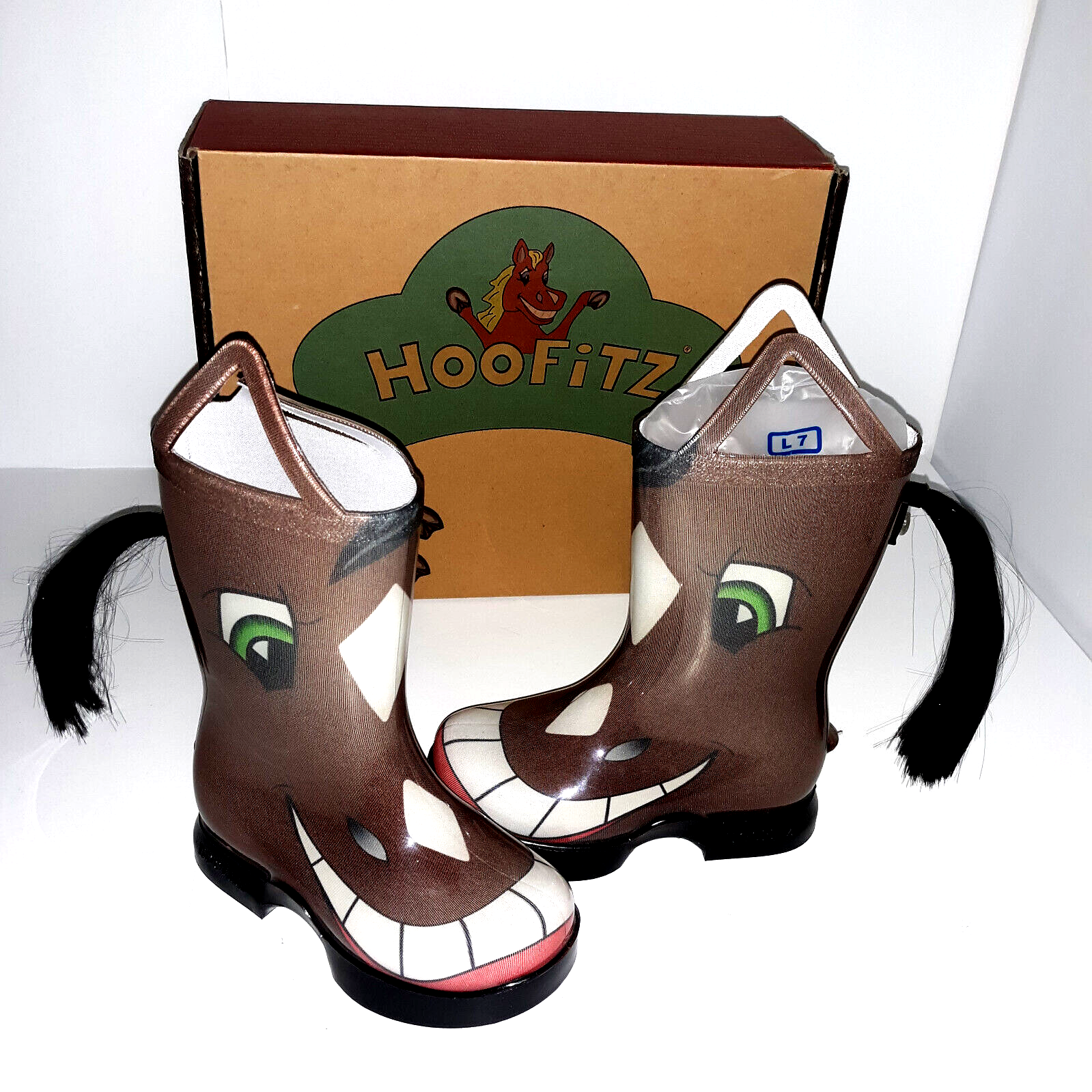 Horse Rain Boots NEW Hoofprint Soles Childrens Sz 10 Removable Tails By Hoofitz-image