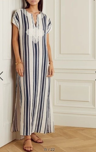 TORY BURCH TENDA APPLIQUE LINO GARZA CAFTANO TUNICA ABITO GIALLO £375 M ULTIMO - Foto 5 di 24