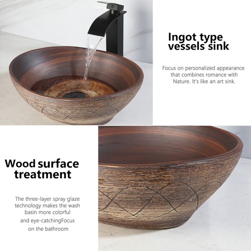 Oval Bathroom Vessel Sink 16x13 Inch Ceramic Basin Bowl With Black Faucet &Drain - Picture 4 of 8