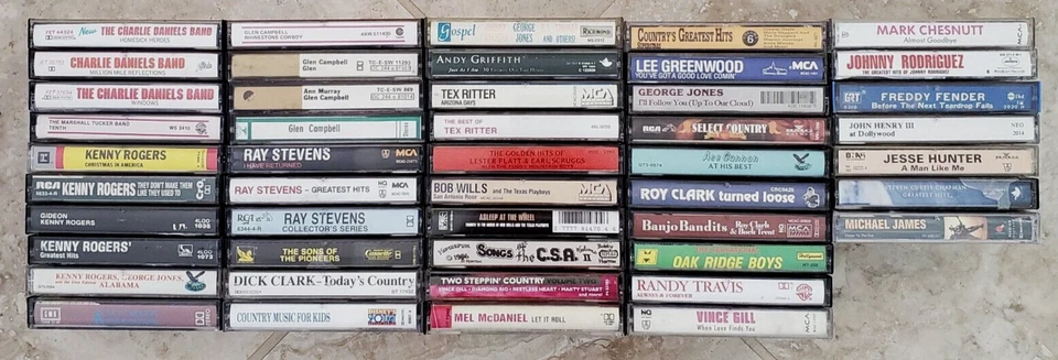 47 COUNTRY MUSIC CASSETTE TAPES - CHARLIE DANIELS, KENNY ROGERS, GLEN CAMPBELL + Foto 2 de 4