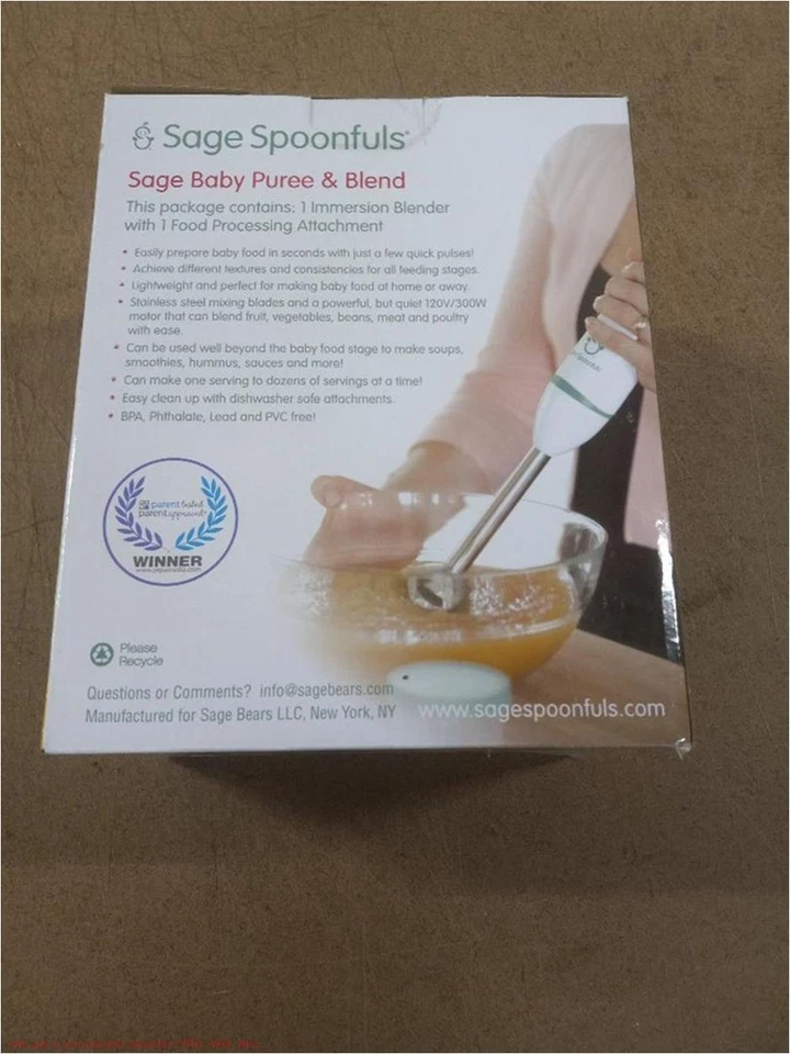 Licuadora y procesador de inmersión de alimentos para bebés puré y mezcla de cucharadas de salvia - blanco Foto 2 de 2