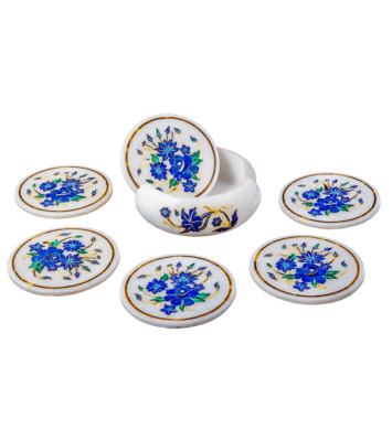 Set Sottobicchieri In Marmo ArtEra Con Pietre Semipreziose – 6 Pezzi Diametro 12,7 Cm, Verde, Con Supporto E Coperchio, Fatto A Mano