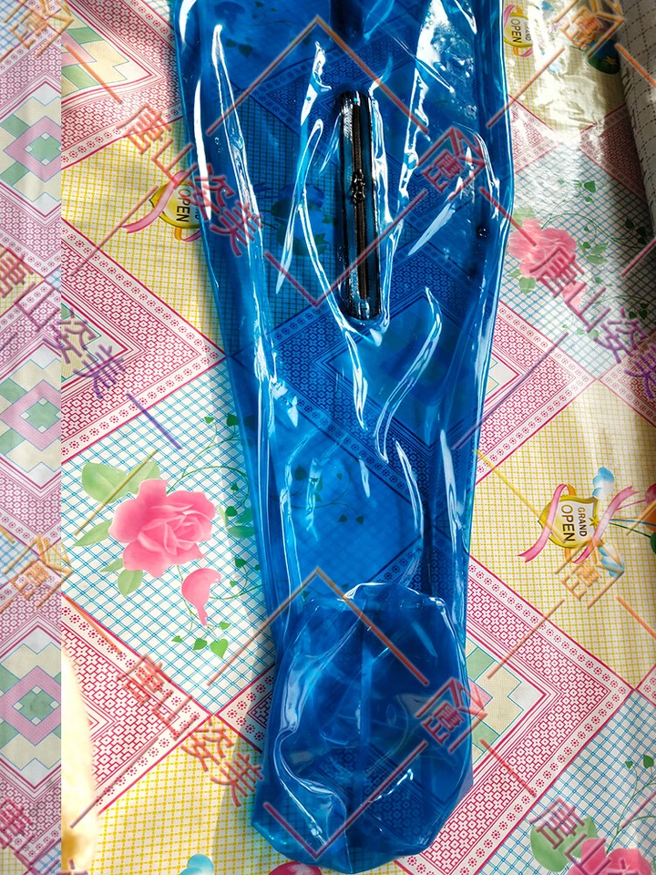 645 Transparent blue latex sleep bag open eyes mouth nose chest zip back zip  - Image 3 of 4