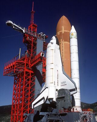 NASA SPACE SHUTTLE ENTERPRISE ON LANDING PAD IN LAUNCH SEQUENCE 8X10 PHOTO RP