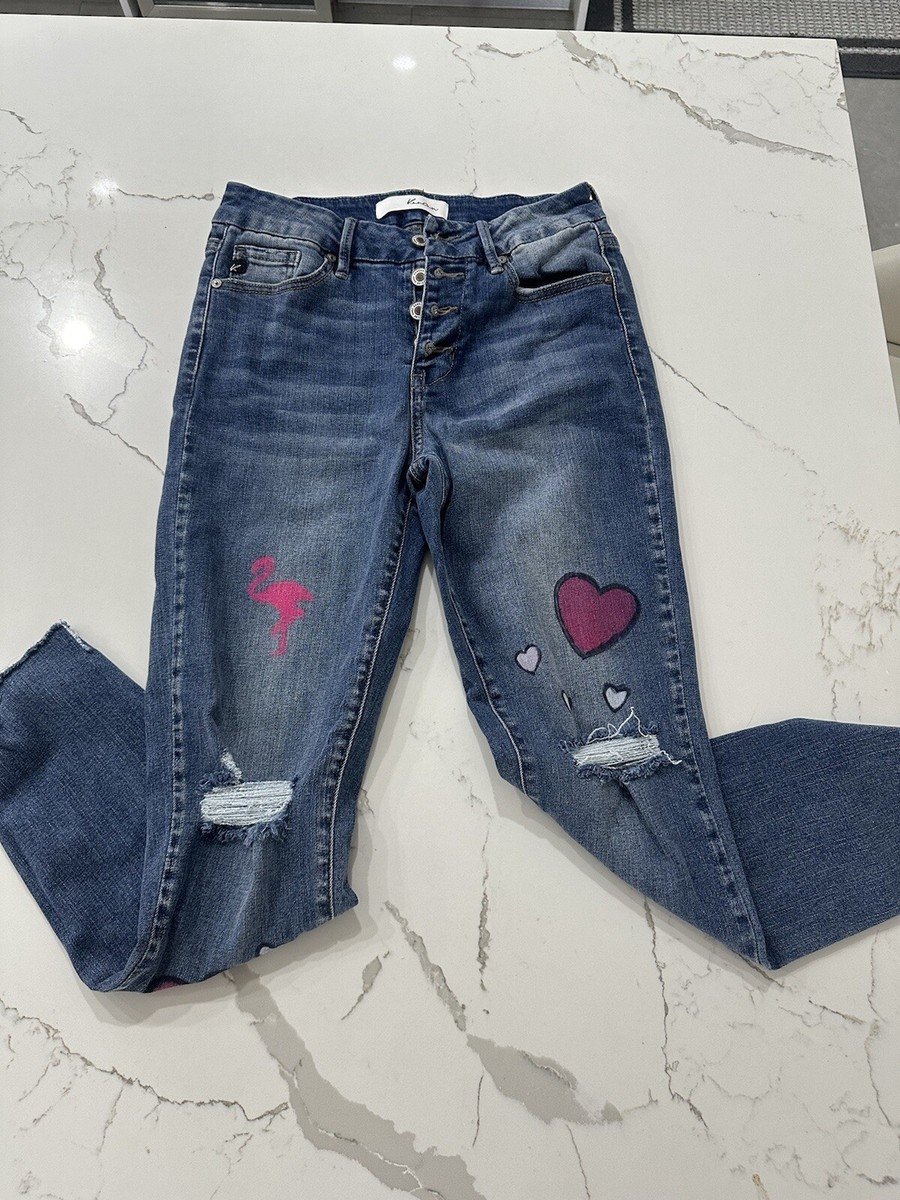women's kancan slim Fit jeans size 27 Customized Painted Hearts