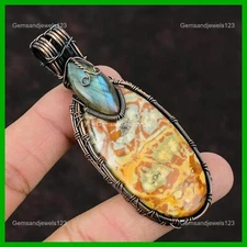 Birds Eye Jasper Gemstone Labradorite Copper New Wire Wrapped Engagement Pendant