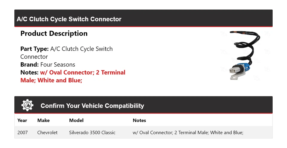 Chevrolet Silverado 3500 2007 clásico embrague CA interruptor de ciclo conector 4 estaciones Foto 2 de 4
