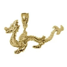 New 14k Yellow Gold 3D Dragon Pendant