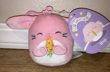 Squishmallow 4" Bop Bunny with Carrot Pink Spring Easter Plush Clip NWT