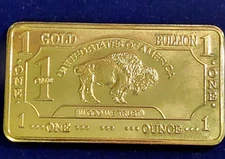 1 OZ -500 MILLS GOLD BUFFALO BULLION BARS .999 FINE GOLD PLATED BAR - In Capsule